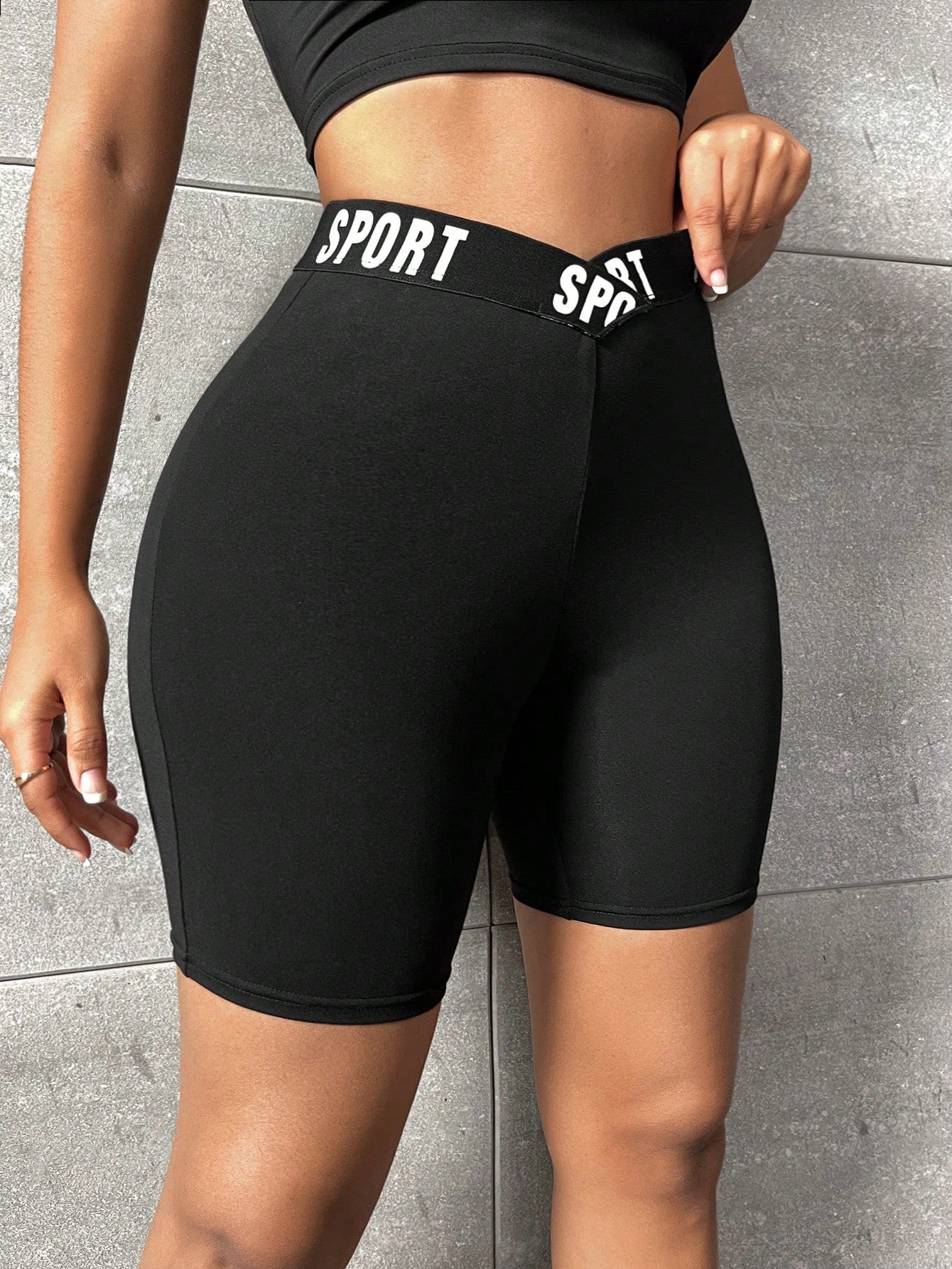 SHEIN SXY Letter Graphic Stepped Waist Cycling Shorts