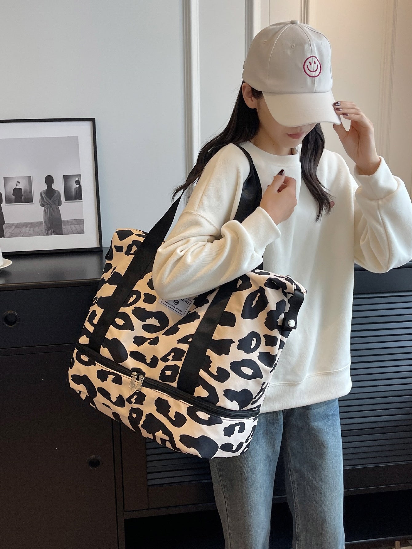 Chic Cow Print Waterproof Travel Bag - Versatile Sports & Weekend Duffle with Foldable Shopping Bag