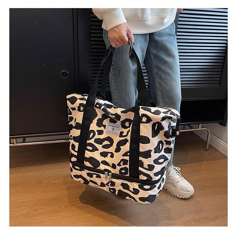 Chic Cow Print Waterproof Travel Bag - Versatile Sports & Weekend Duffle with Foldable Shopping Bag