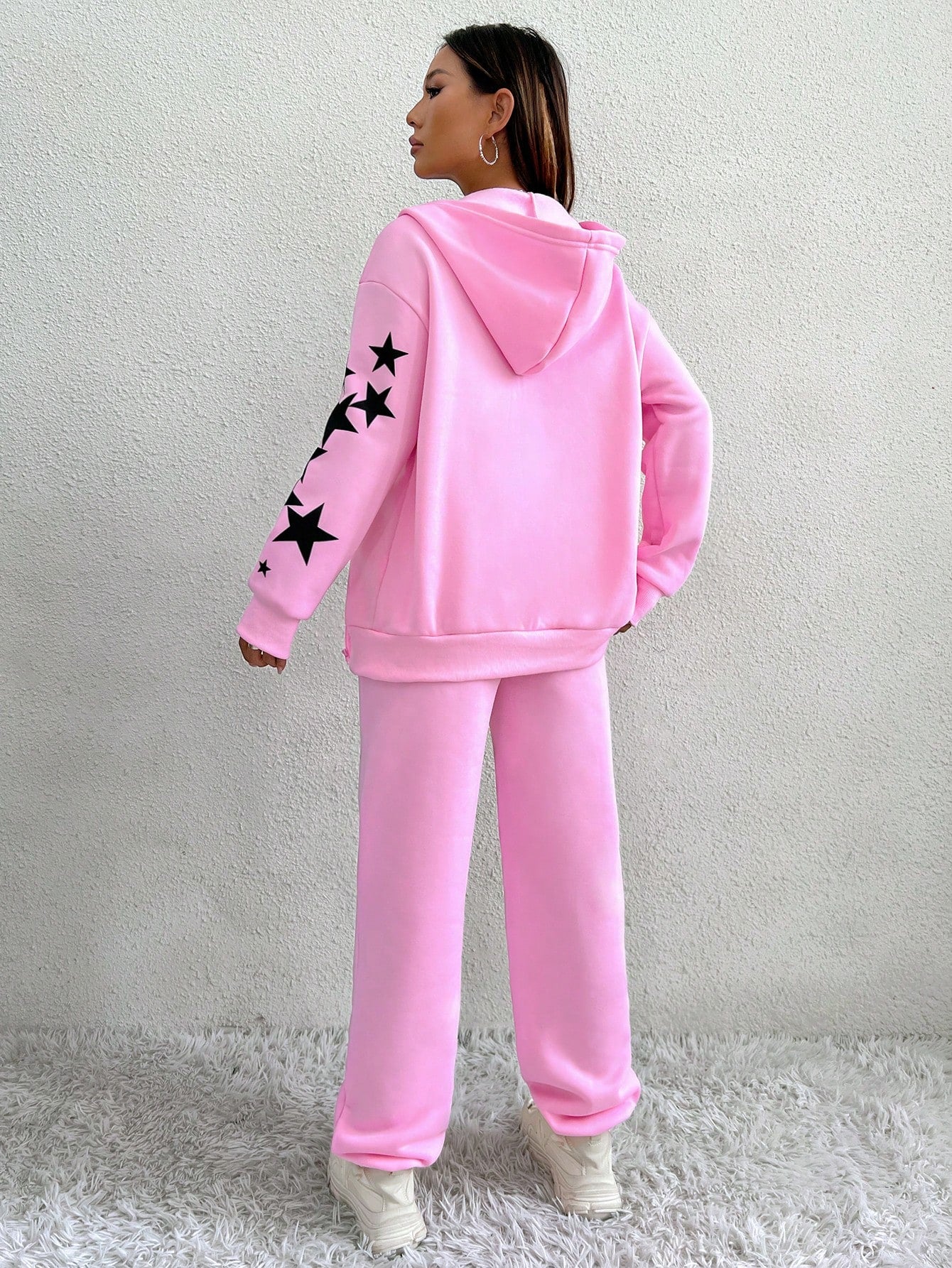 Chic and Cozy SHEIN MOOSTA Letter Graphic Hoodie & Sweatpants Set