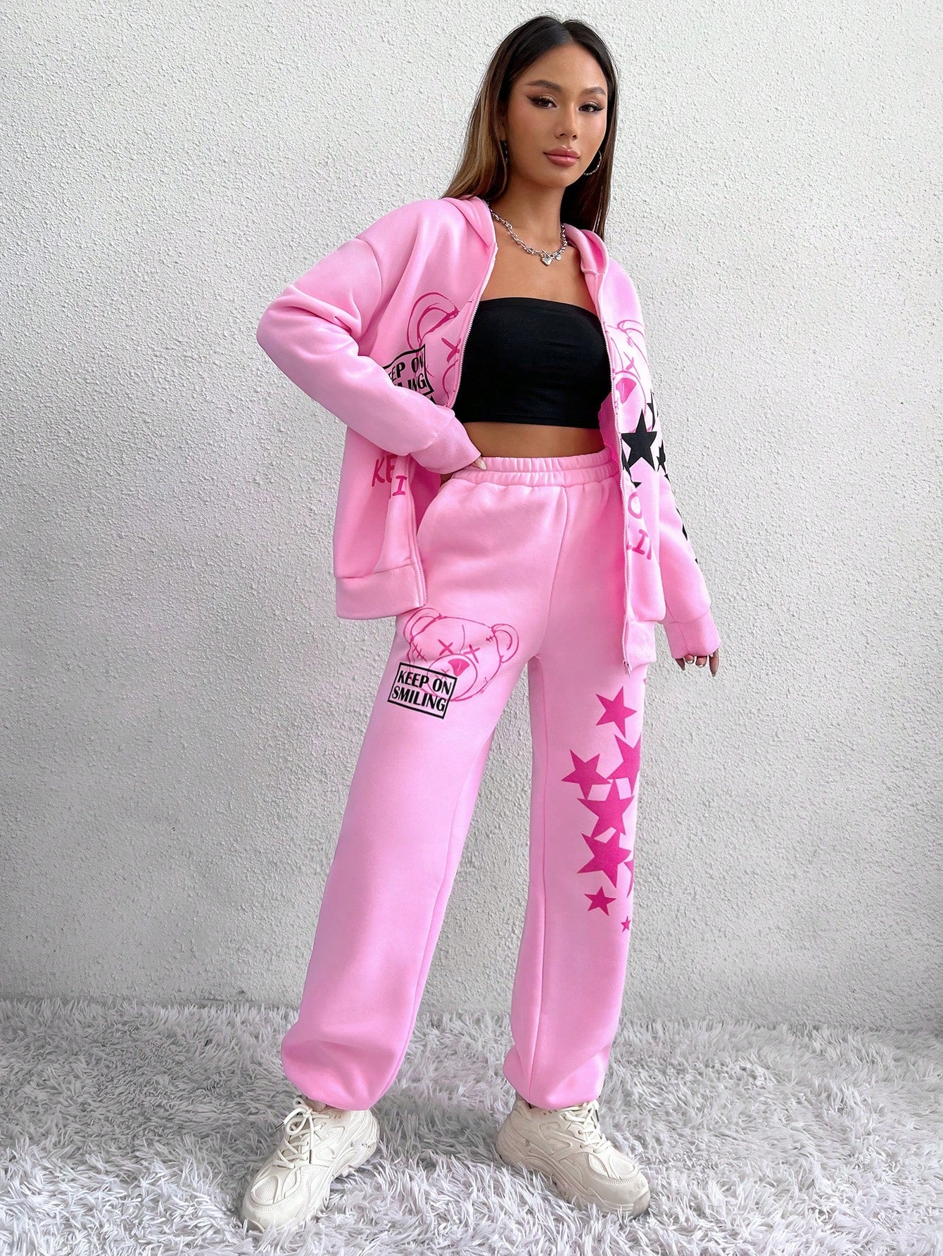 Chic and Cozy SHEIN MOOSTA Letter Graphic Hoodie & Sweatpants Set