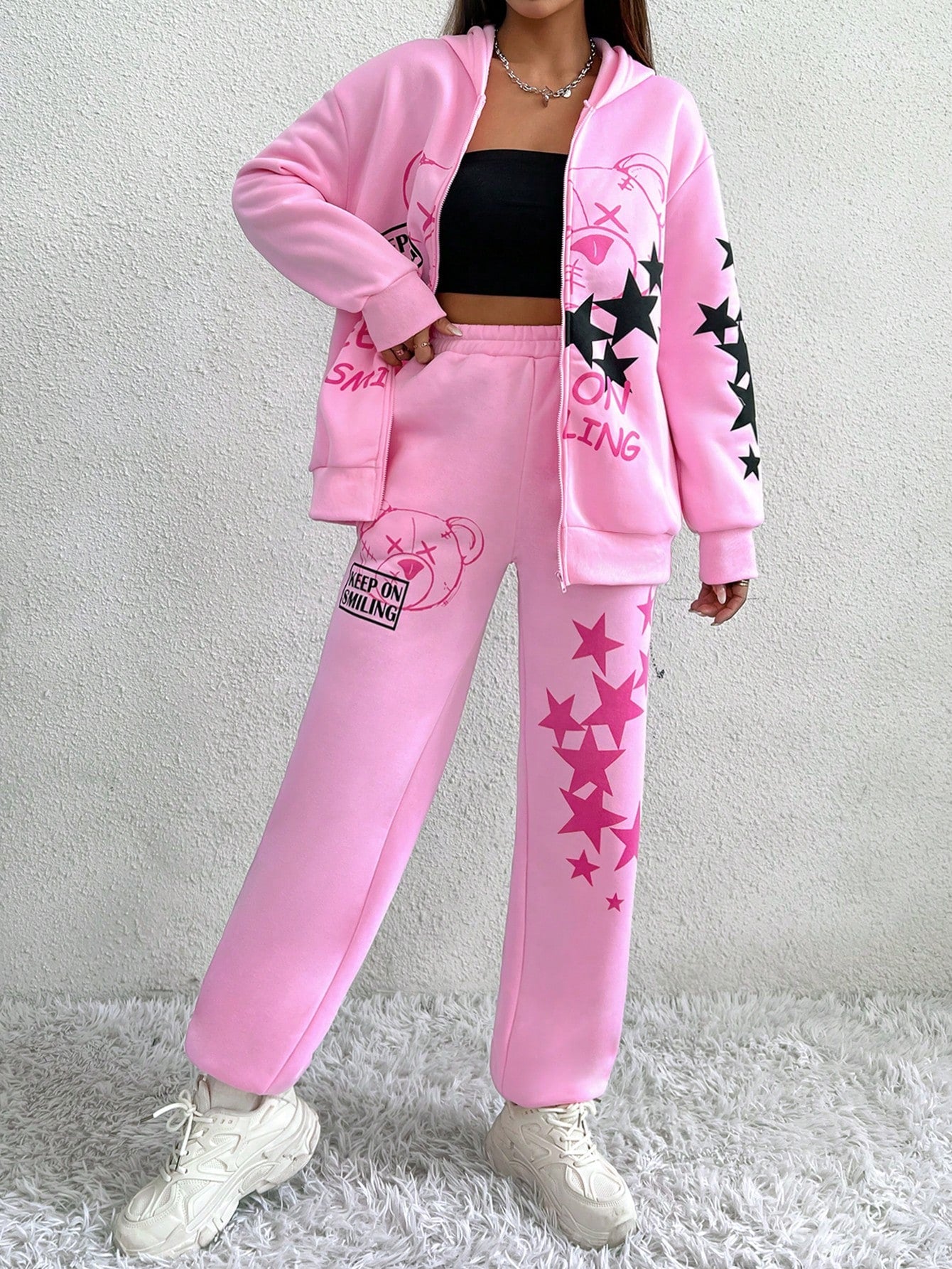 Chic and Cozy SHEIN MOOSTA Letter Graphic Hoodie & Sweatpants Set