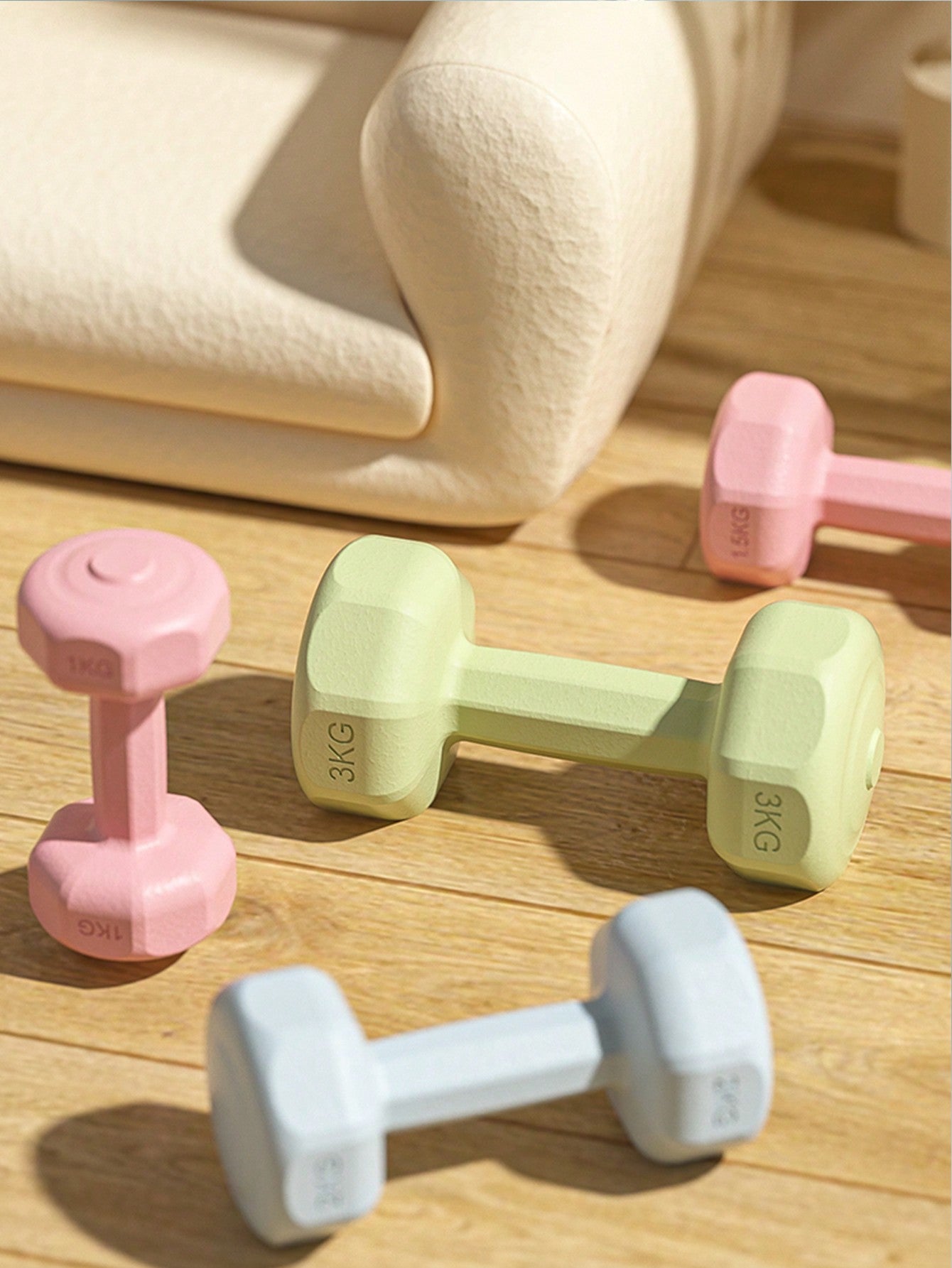 1pc Green Pvc Coated Women's Dumbbell Home Fitness Equipment