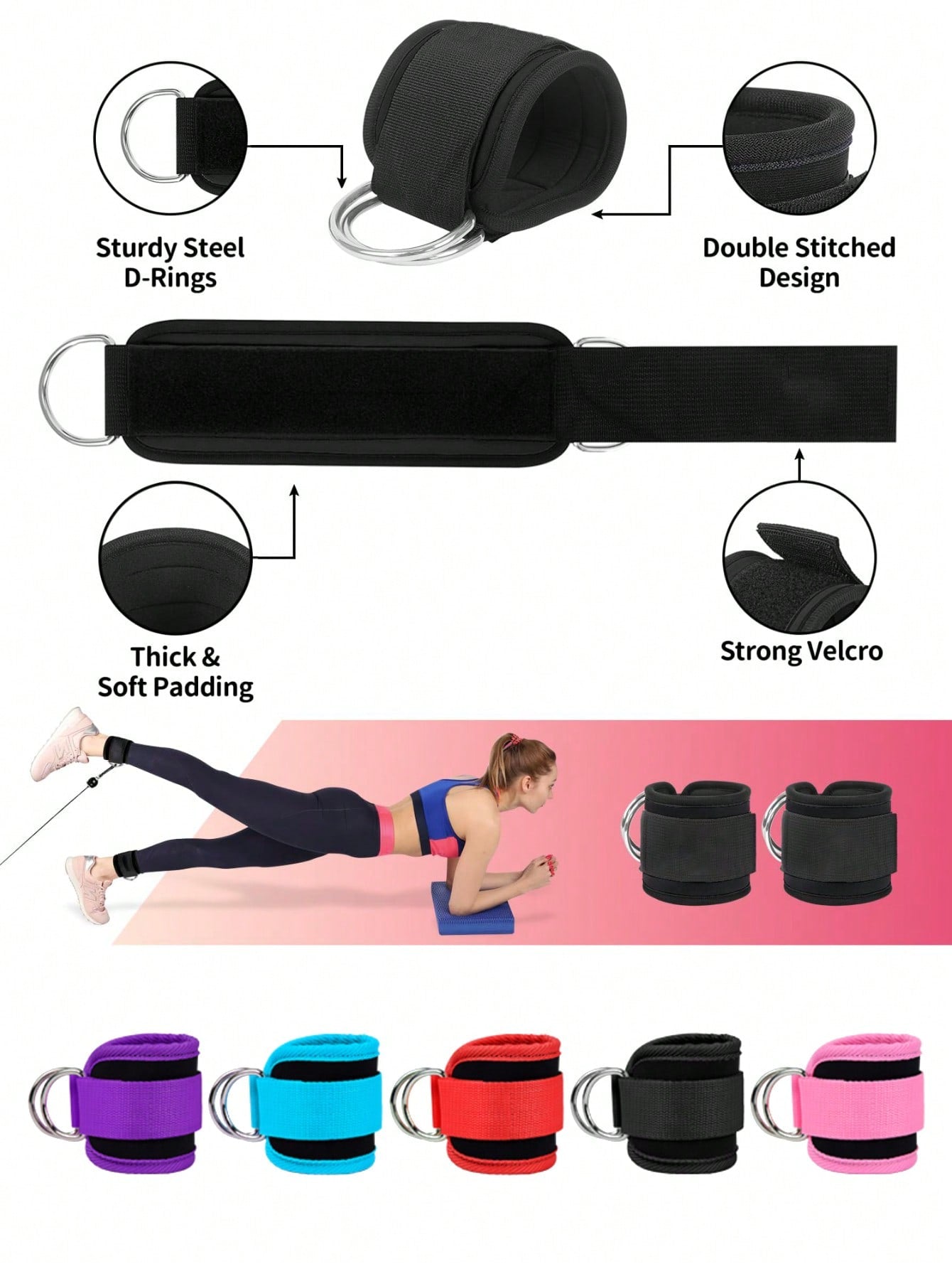 1 PC Pink Ankle Strap For Cable Machines And Resistance Bands For Women And Men Adjustable Leg Straps With Neoprene Padding  Work Out Cuff Attachment Booty Workouts Kickbacks Leg Extensions Hip Abductors Ankle Cable Straps