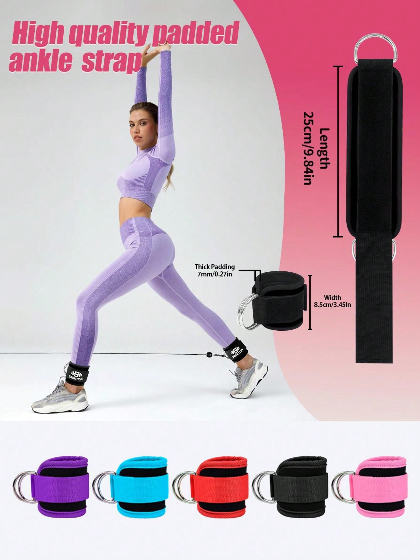 1 PC Pink Ankle Strap For Cable Machines And Resistance Bands For Women And Men Adjustable Leg Straps With Neoprene Padding  Work Out Cuff Attachment Booty Workouts Kickbacks Leg Extensions Hip Abductors Ankle Cable Straps