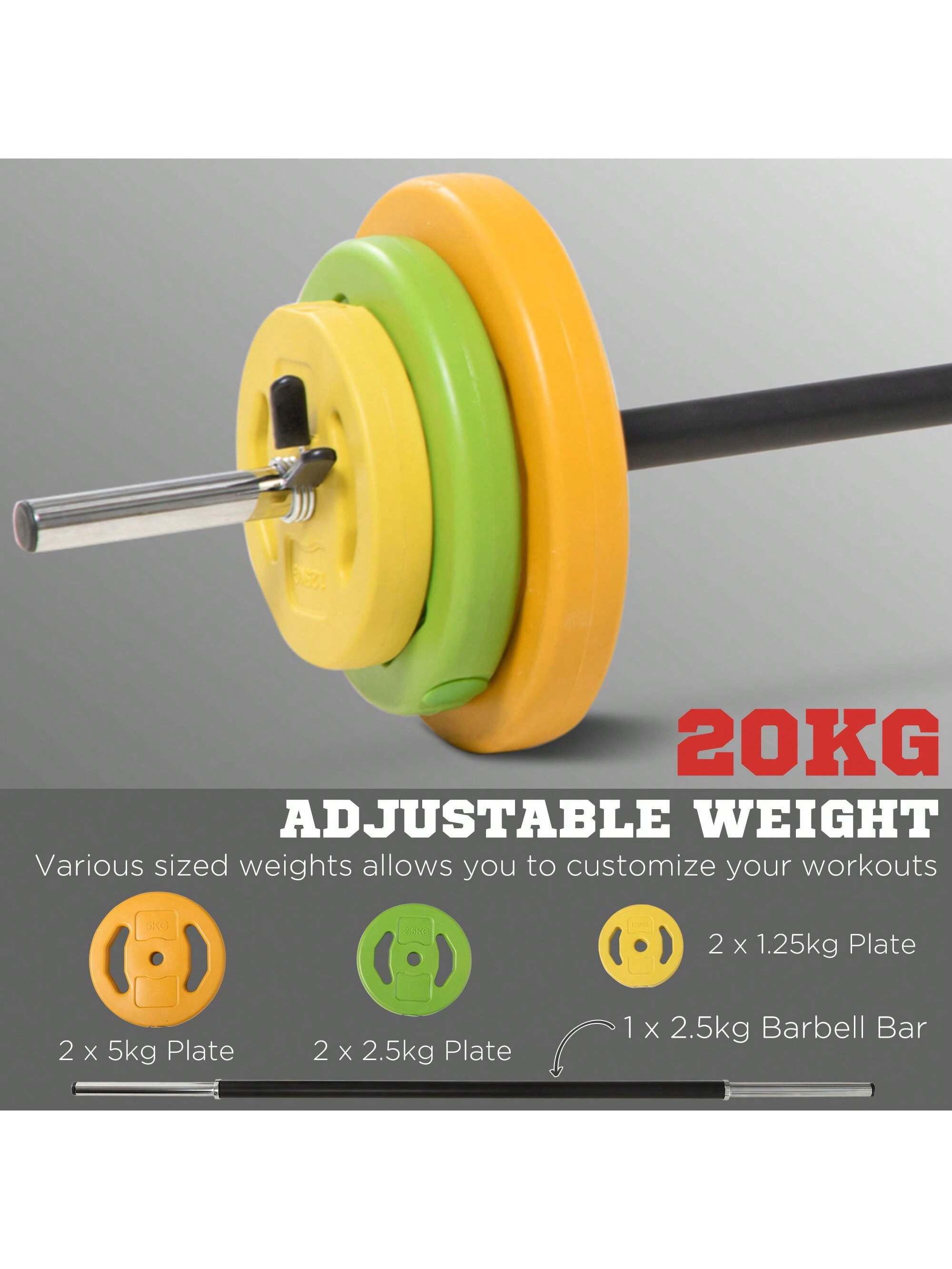 Versatile 20kg Adjustable Barbell Weights Set – Perfect for Home Gym Strength Training for All Fitness Levels