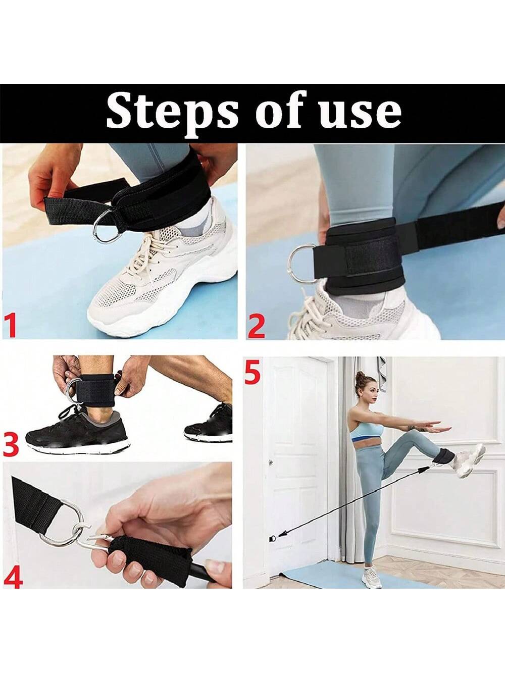 Ankle Straps For Kickbacks Men Women 1pc Balck Adjustable Comfort Gym Ankle Straps With Double D-Ring For Glute Workouts Leg Extensions Lower Body Exercises