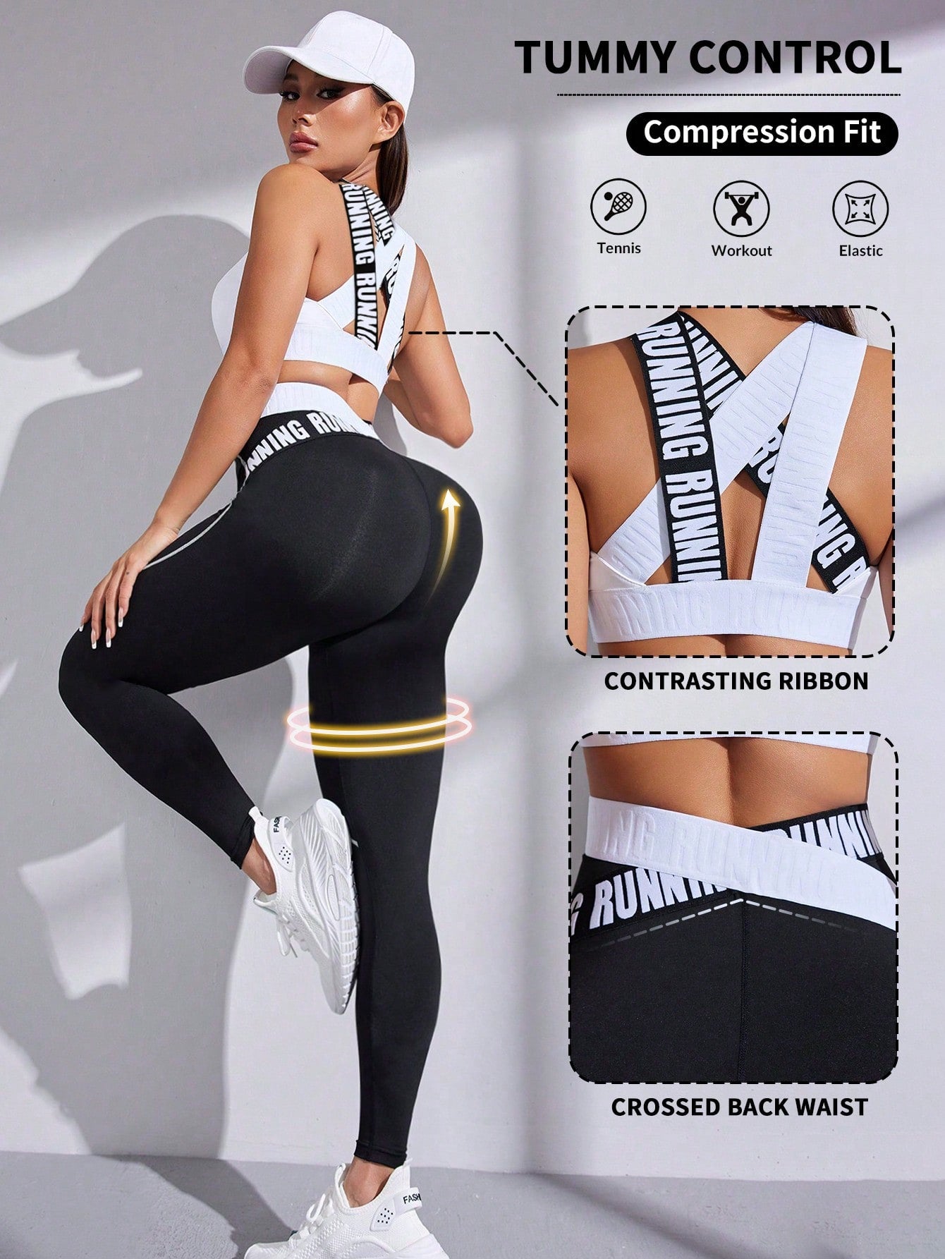 Trendy SHEIN Sport Streetz Letter Tape Waist Sports Set – Elevate Your Activewear!