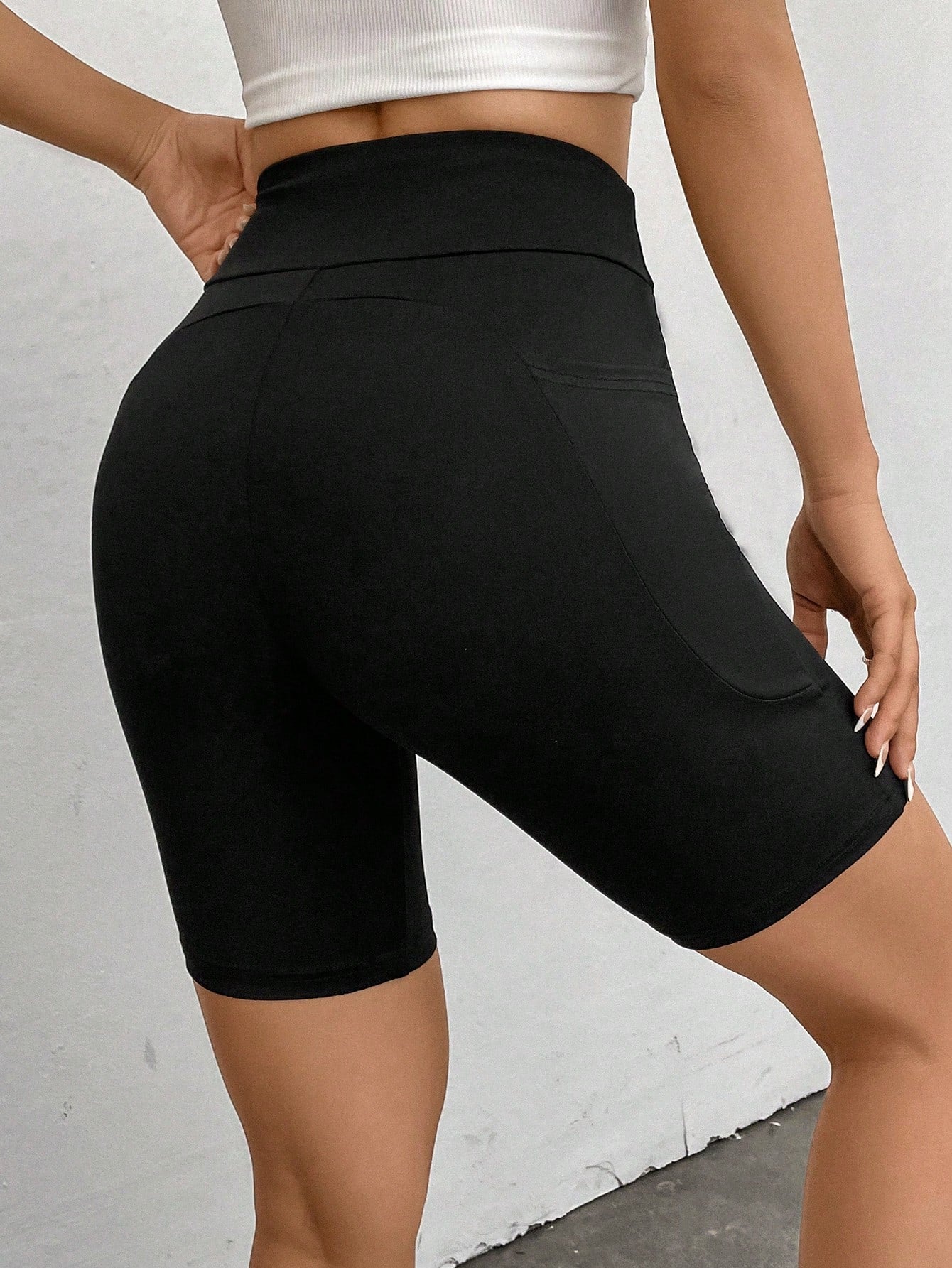 SHEIN EZwear Balletcore Solid Wideband Waist Cycling Shorts With Phone Pocket