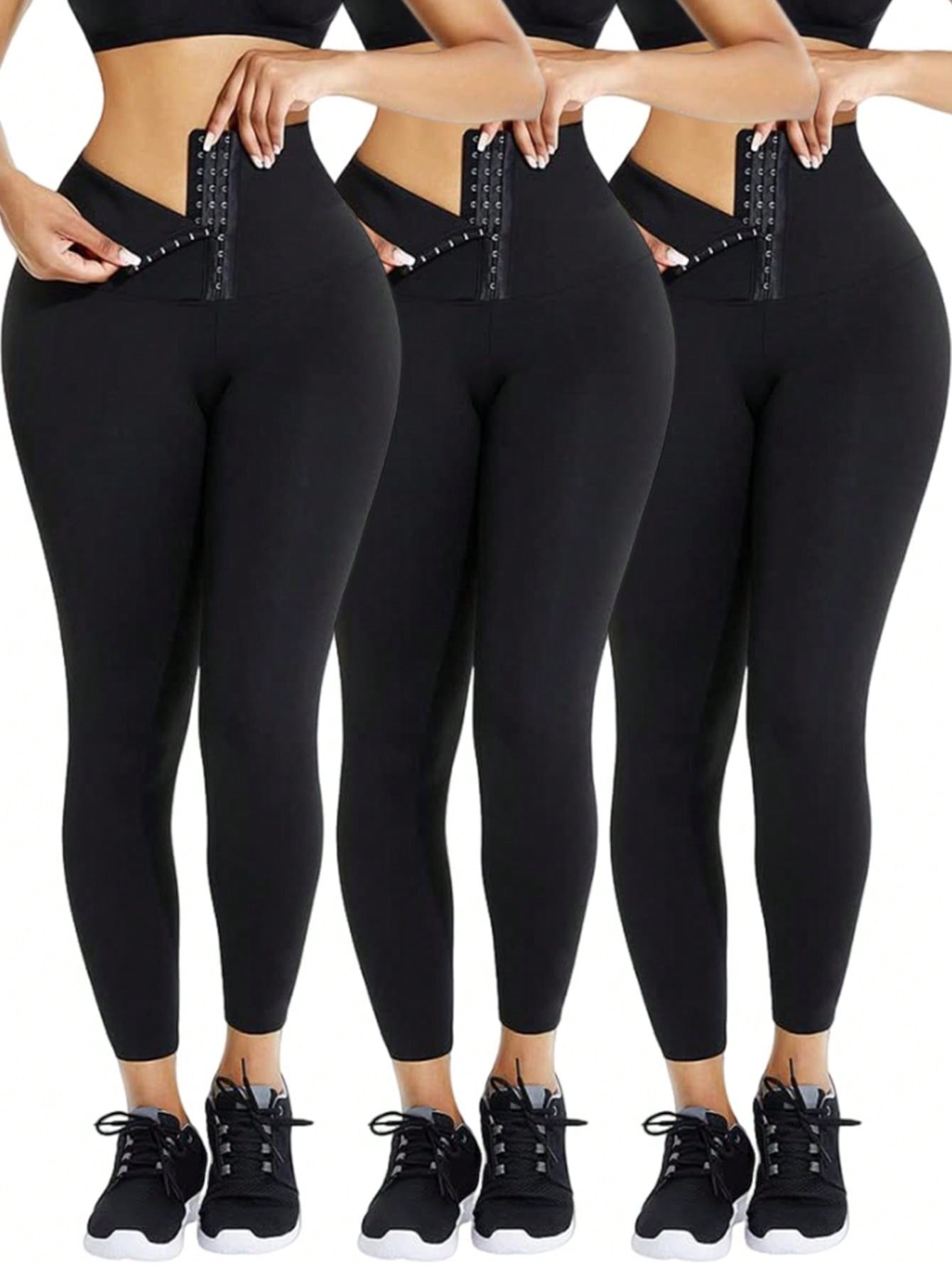 3pcs High Waist Compressive Leggings, Tummy Control, Butt Lifting And Body Shaping, Suitable For Workout, Casual Wear, Parties And Festivals