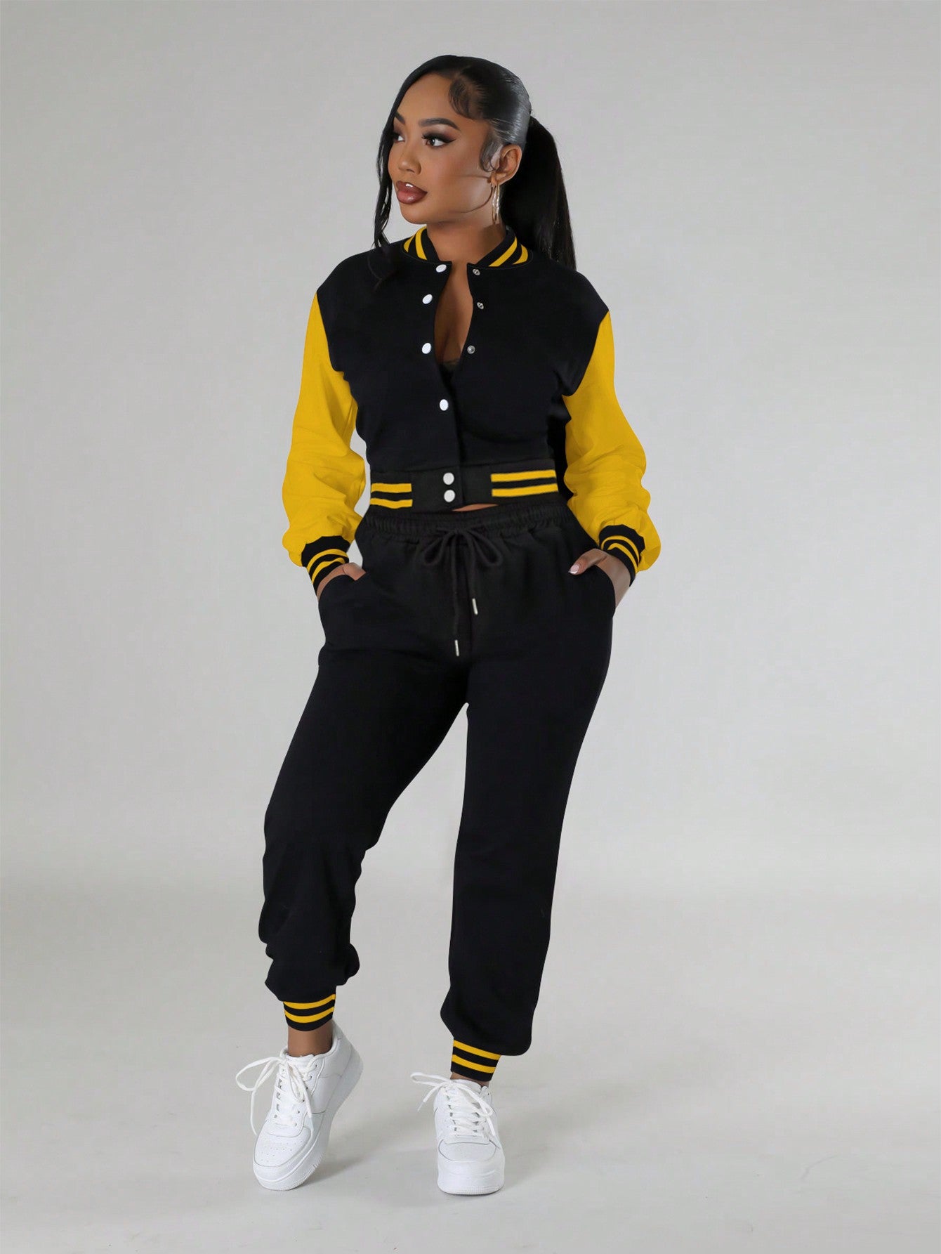 Chic & Comfortable: 2-Piece Women's Casual Sports Bomber Jacket & Sweatpants Set