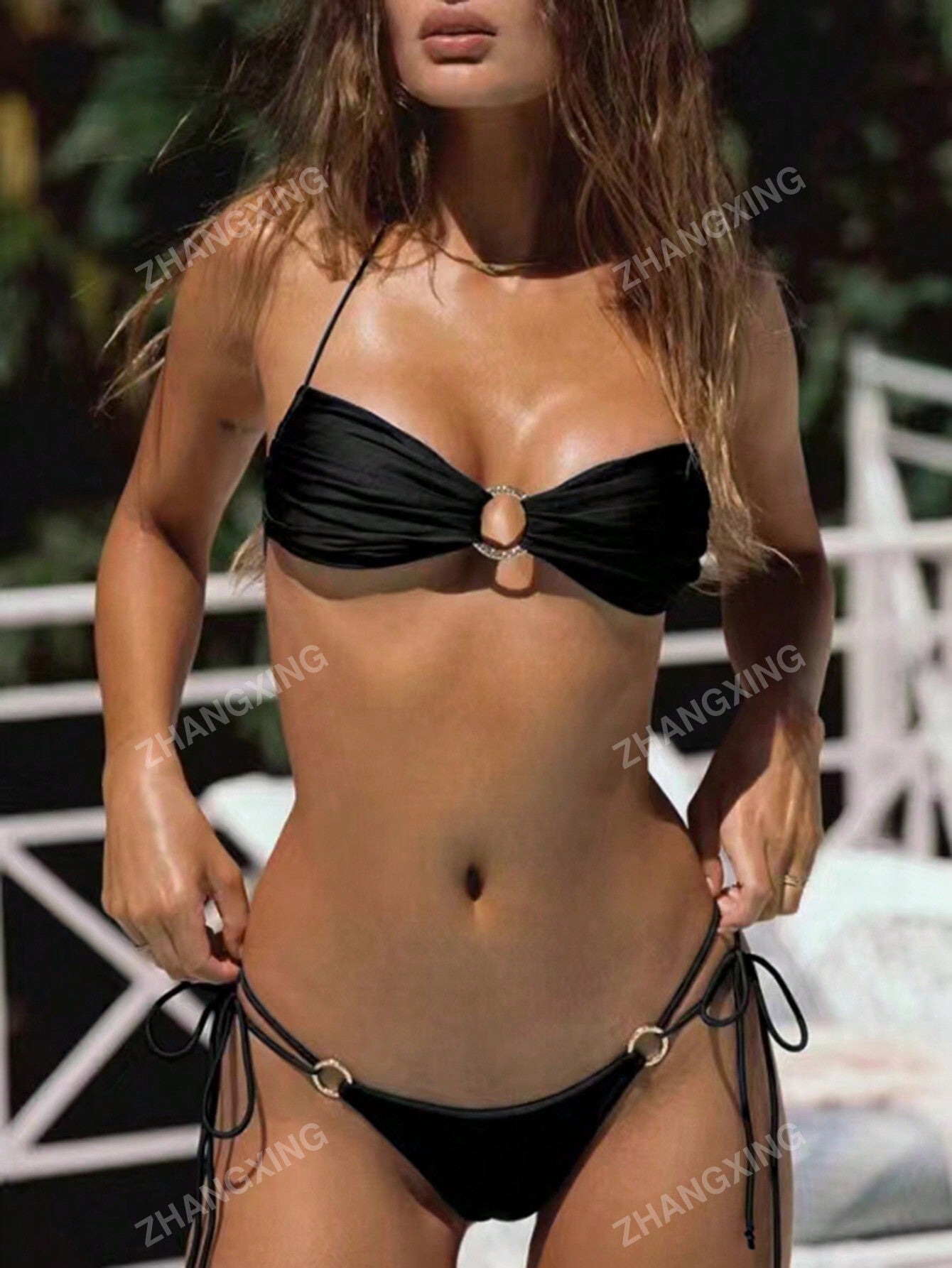 New Sexy Solid Color Women Tie-Up Strap Bikini Swimsuit