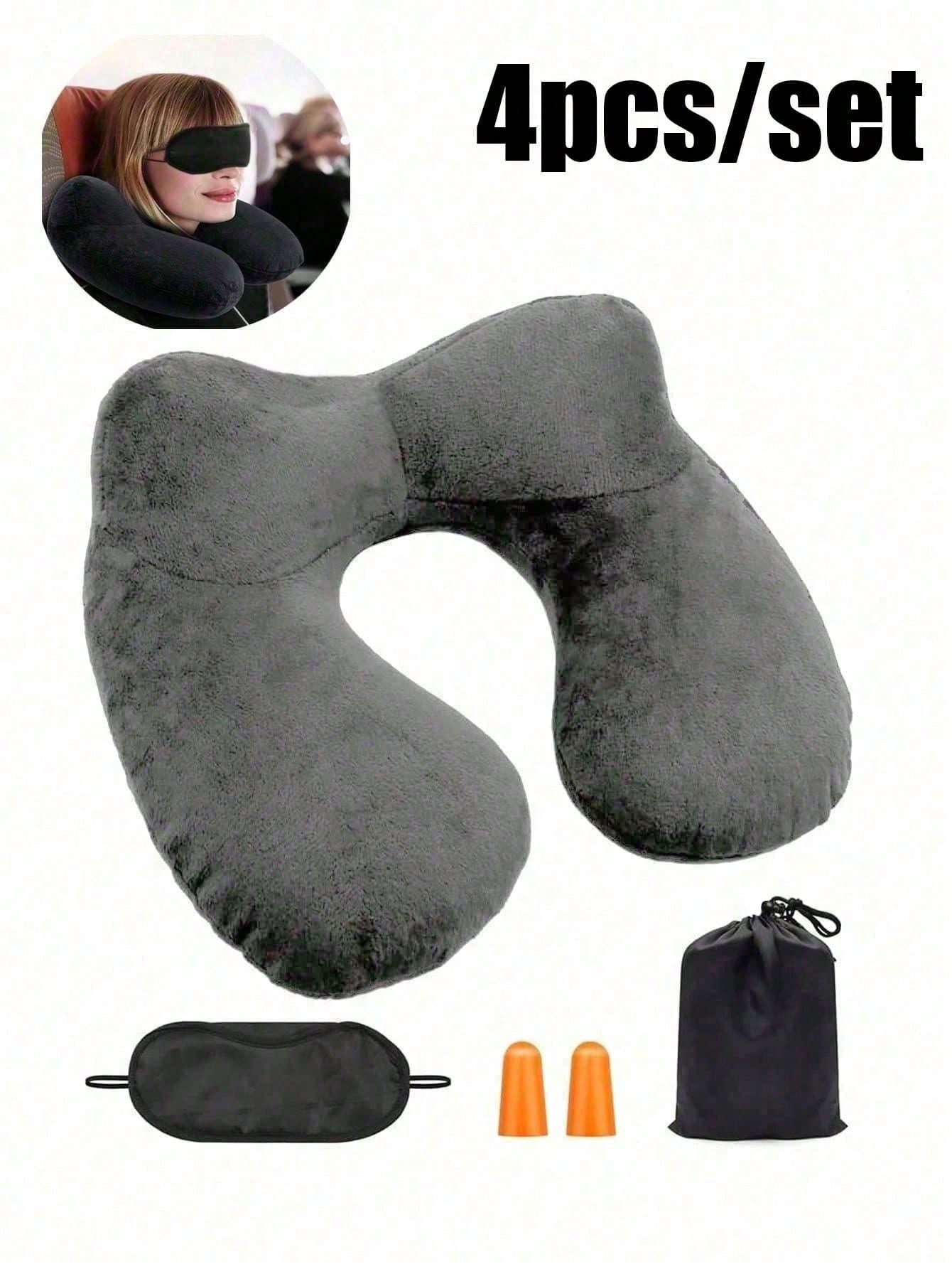 Ultimate Travel Comfort Set: Ergonomic Neck Pillow, Plush Eye Mask, & Soundproof Earplugs for Rest on-the-go!