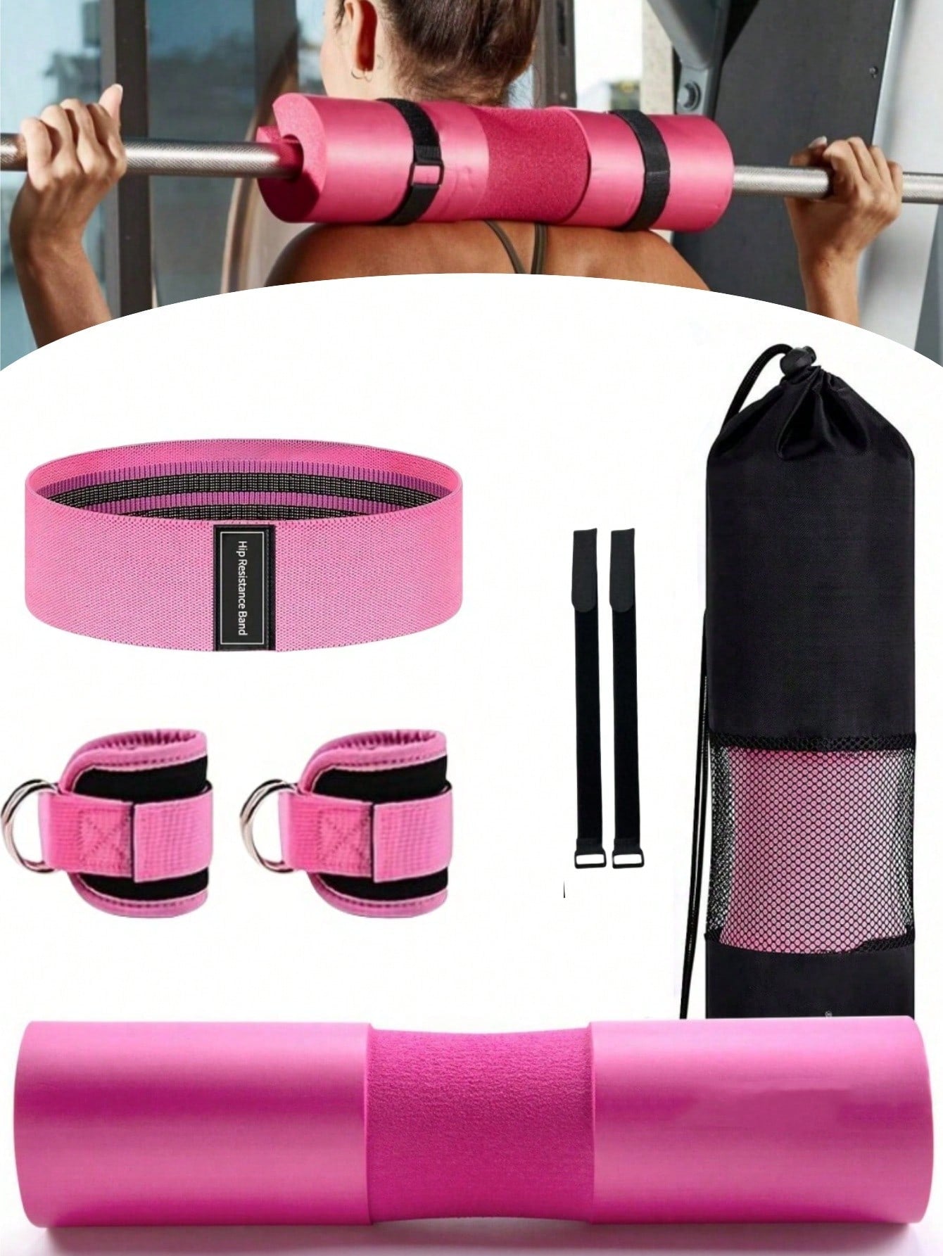 1pc/5pcs Barbell Squat Pad Set With Straps And Fasteners, Foam Shoulder And Neck Protective Padding For Hip Thrusts, Squats, And Weightlifting - Fitness Training Accessory For Men And Women