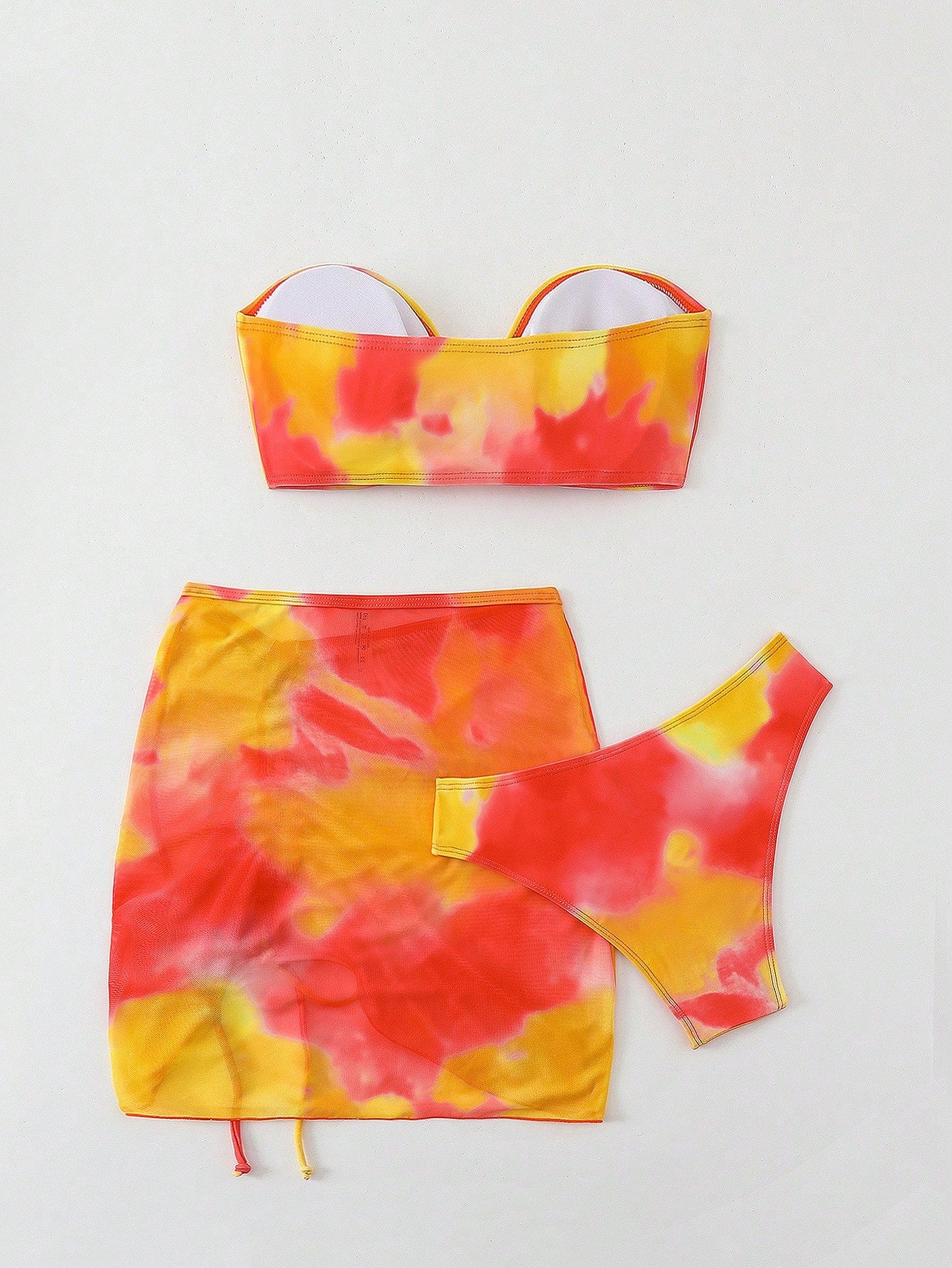 New Ombre Print 3Pcs Swimwear Set: Bandeau Top, High-Cut Shorts