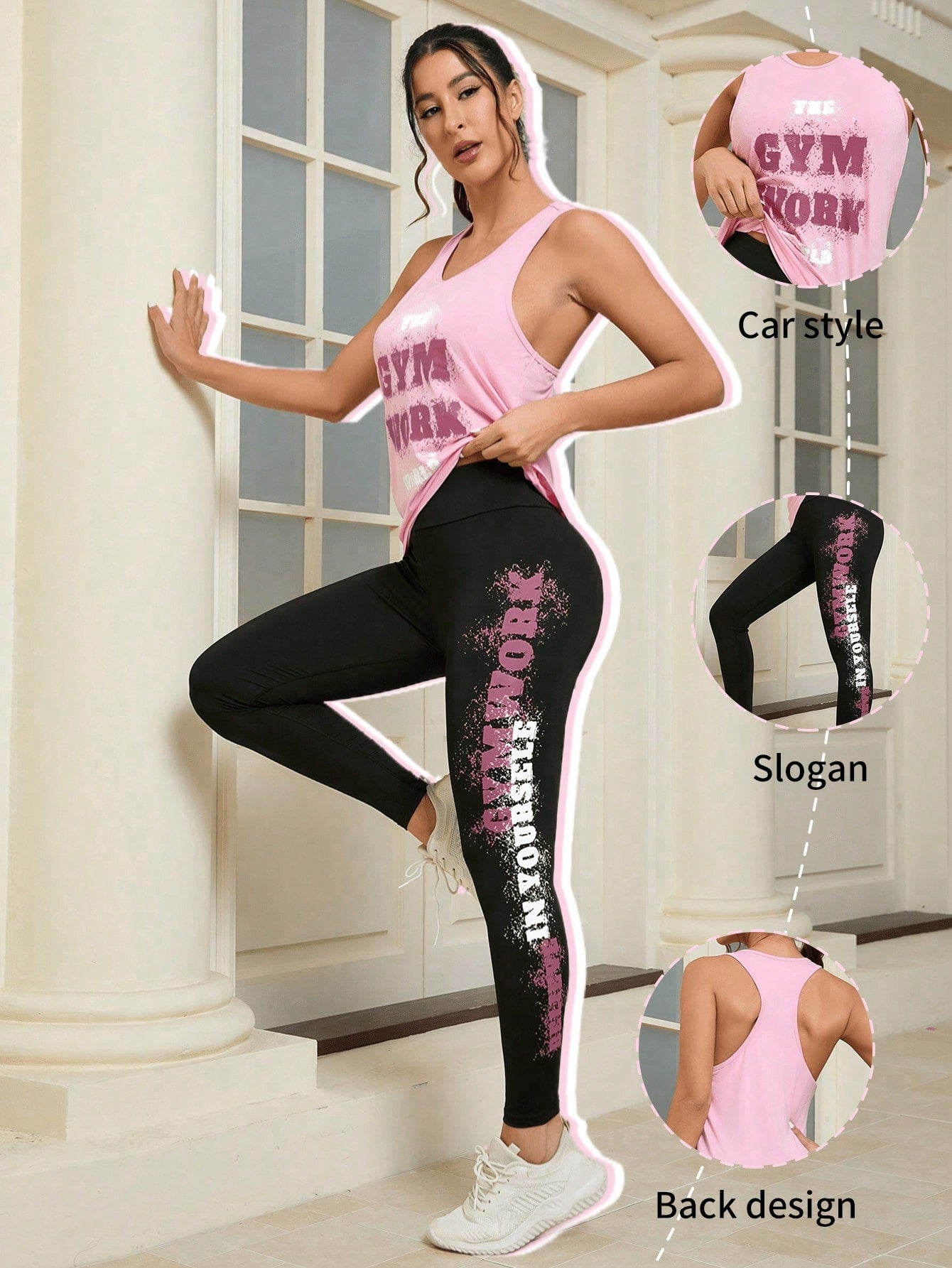 Dynamic Drive: Car-Inspired Women's Sports Running Set with Slogan Leggings