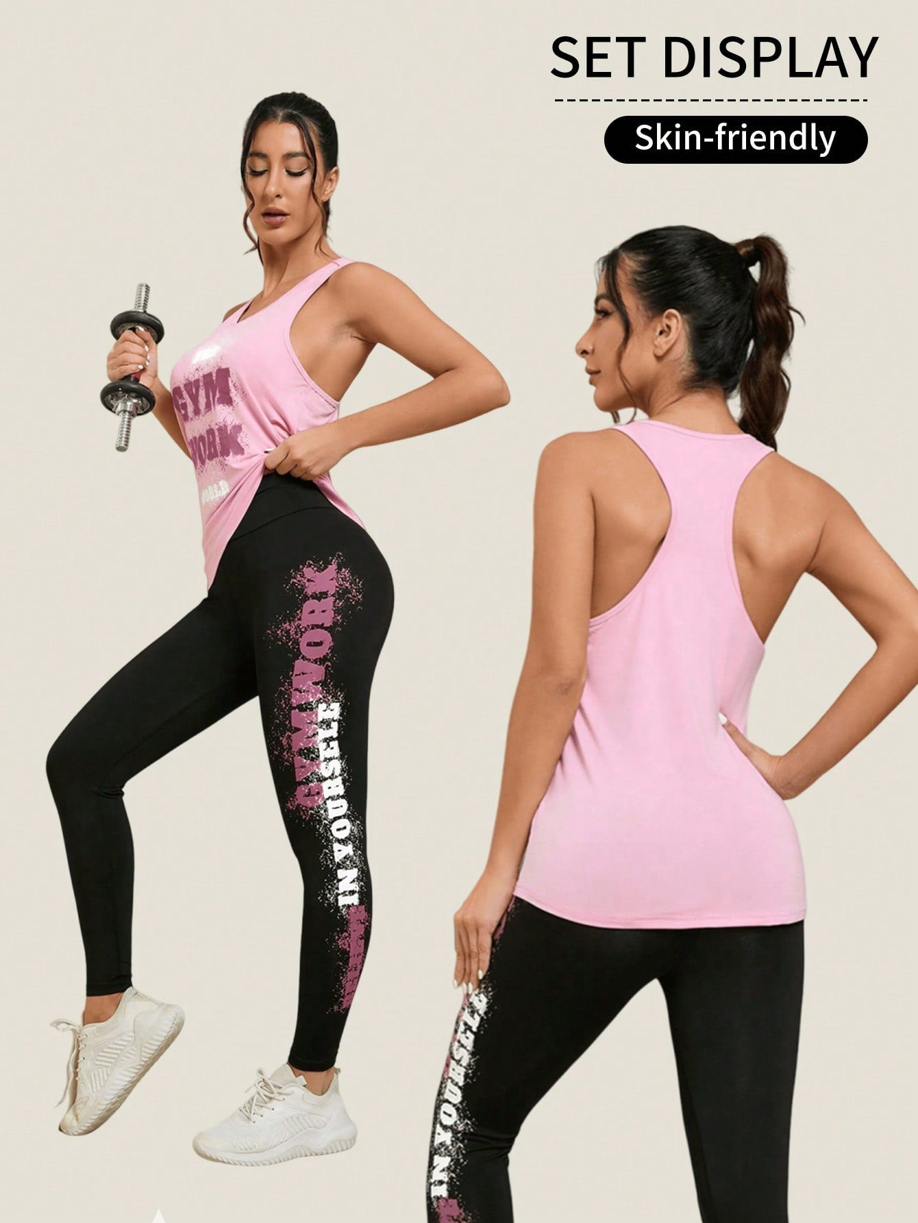 Dynamic Drive: Car-Inspired Women's Sports Running Set with Slogan Leggings