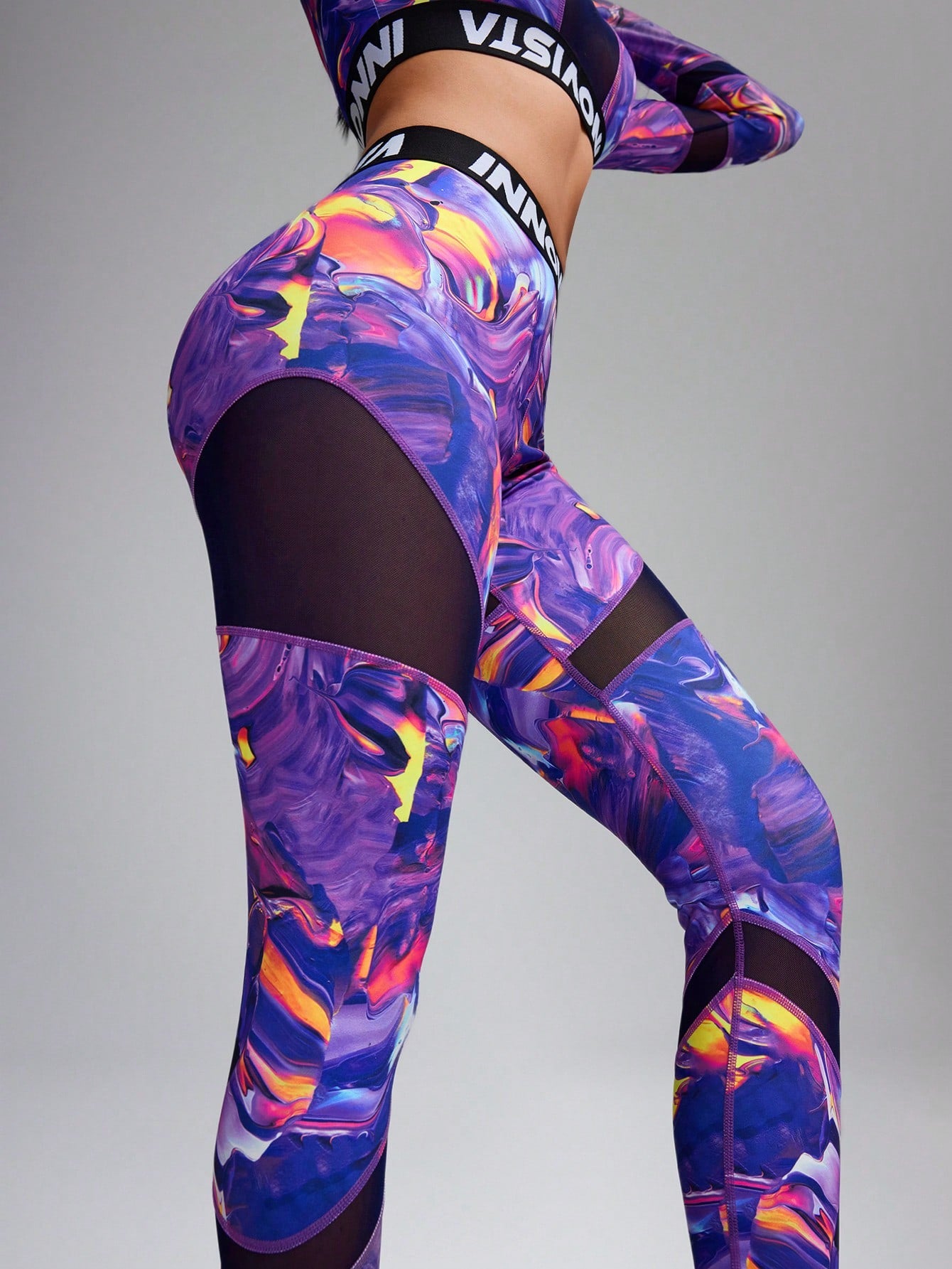 Elevate Your Workout: SHEIN Innovista Abstract Print Crop Top & Leggings Set – Tummy Control & Butt Lifting Design for Ultimate Comfort!