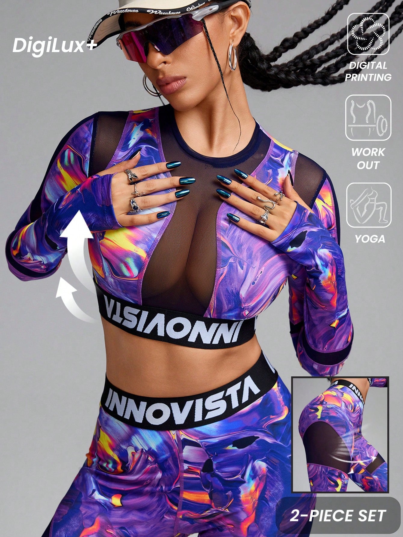 Elevate Your Workout: SHEIN Innovista Abstract Print Crop Top & Leggings Set – Tummy Control & Butt Lifting Design for Ultimate Comfort!