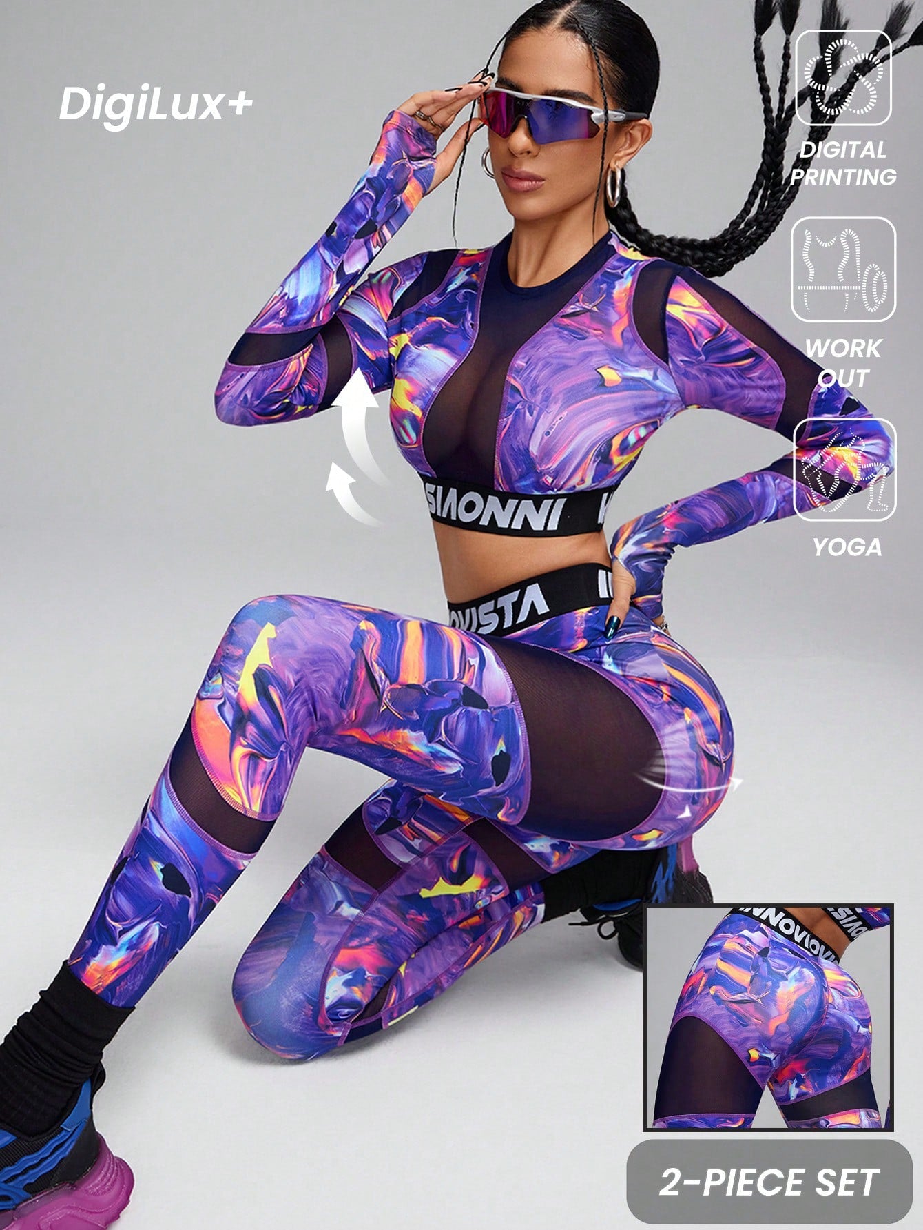 Elevate Your Workout: SHEIN Innovista Abstract Print Crop Top & Leggings Set – Tummy Control & Butt Lifting Design for Ultimate Comfort!