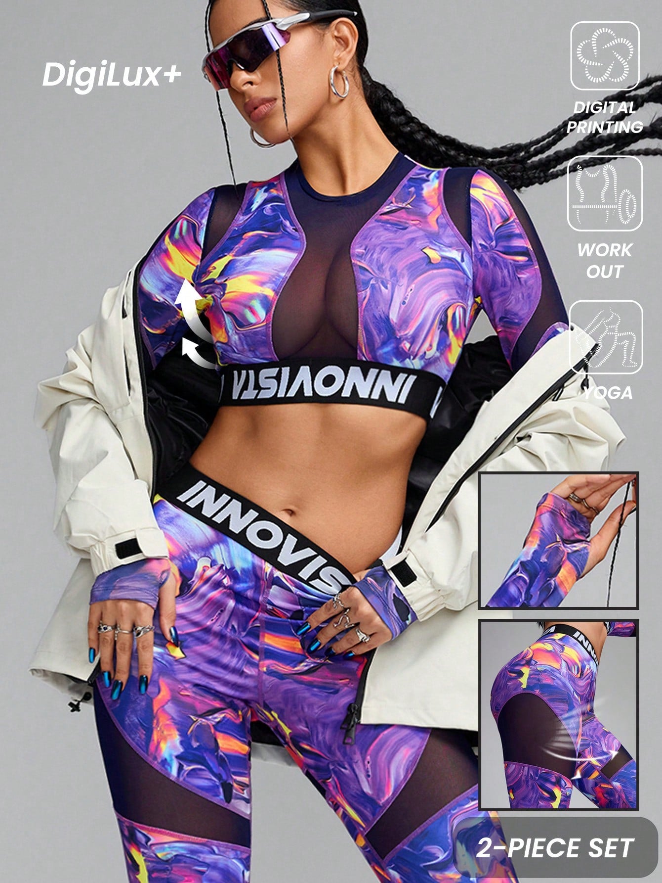 Elevate Your Workout: SHEIN Innovista Abstract Print Crop Top & Leggings Set – Tummy Control & Butt Lifting Design for Ultimate Comfort!