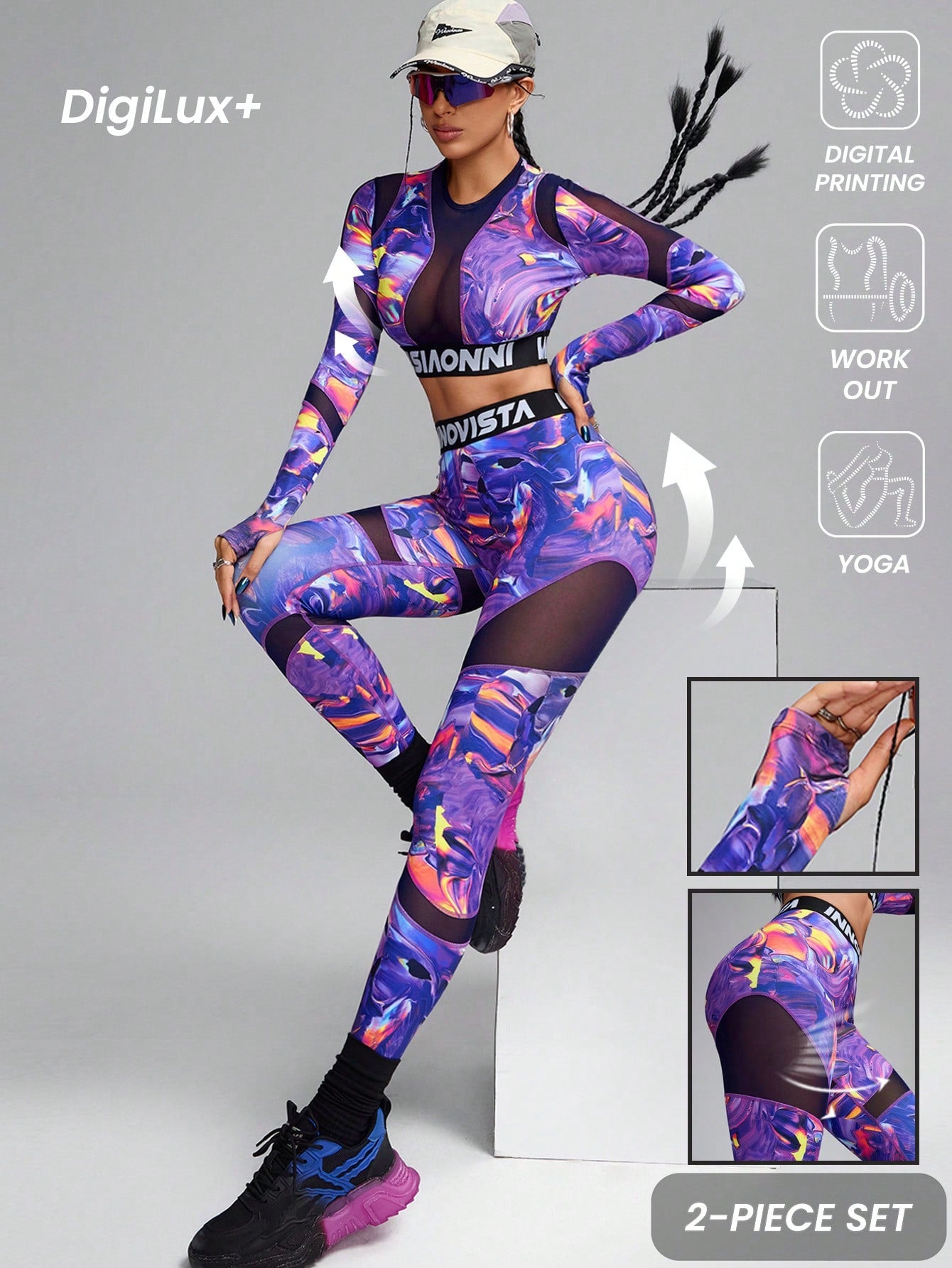 Elevate Your Workout: SHEIN Innovista Abstract Print Crop Top & Leggings Set – Tummy Control & Butt Lifting Design for Ultimate Comfort!