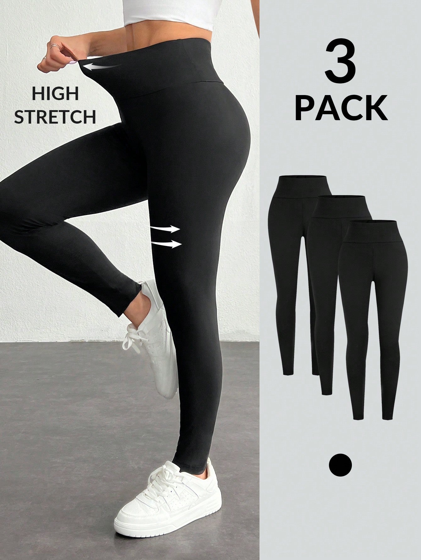 SHEIN PETITE 3 Packs Women's Leggings, Comfortable And Smooth For Yoga, Fitness And Cycling, And Everyday Wear