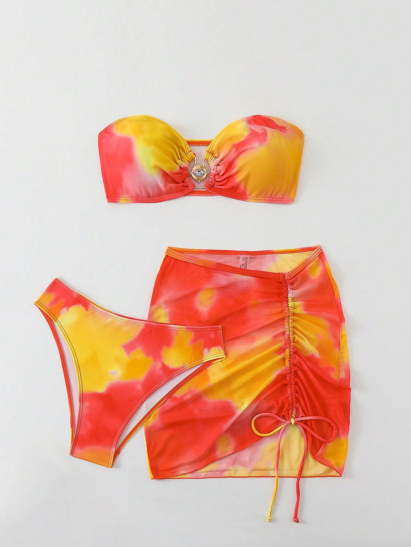 New Ombre Print 3Pcs Swimwear Set: Bandeau Top, High-Cut Shorts