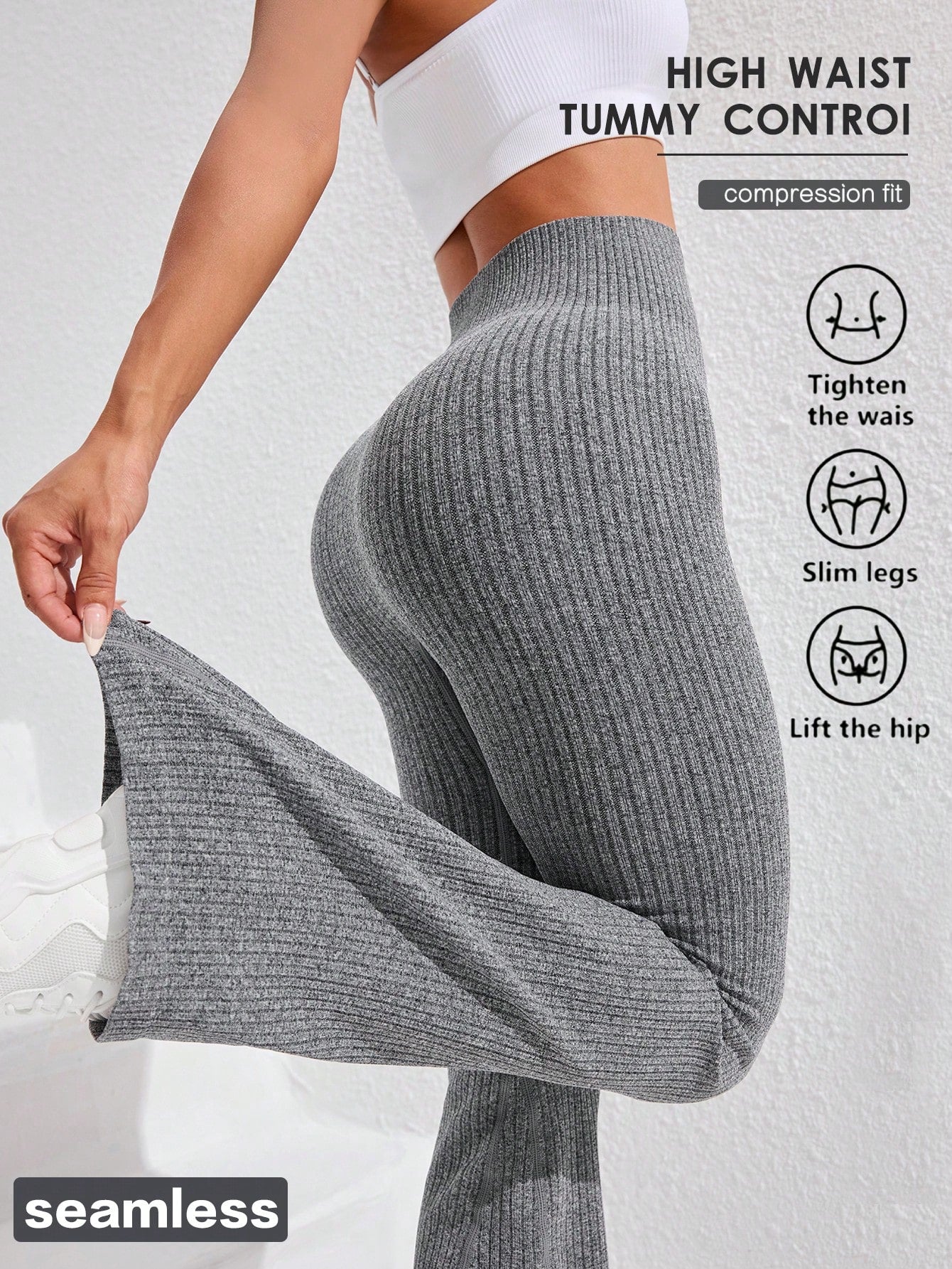 Seamless Comfort: Women's High-Waist Ribbed Flared Yoga Leggings