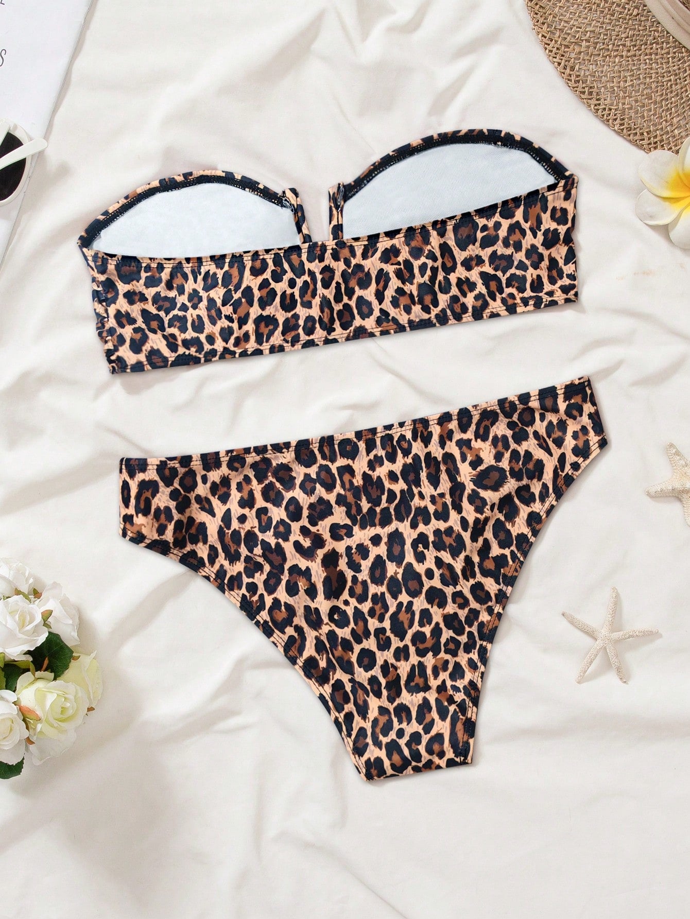 Women Leopard Print Halter V-Neck Swimsuit Set