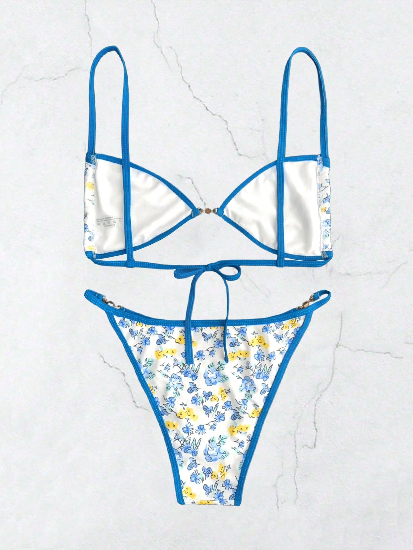 Women Floral Print Sexy Bikini Set, Random Print Spaghetti Strap Wireless Triangle Cup Ladies Swimsuit