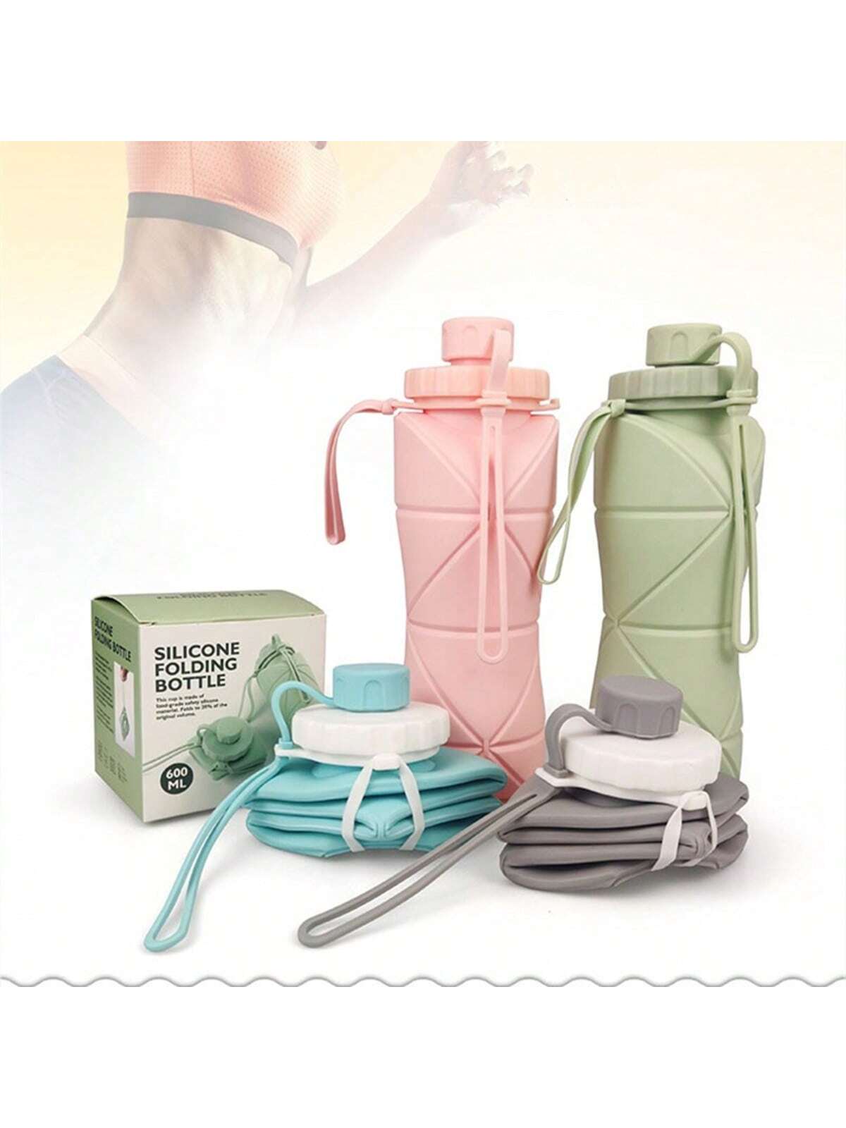 Foldable Silicone Travel Water Bottle - 600ml Leak-Proof & Portable for Outdoor Adventures