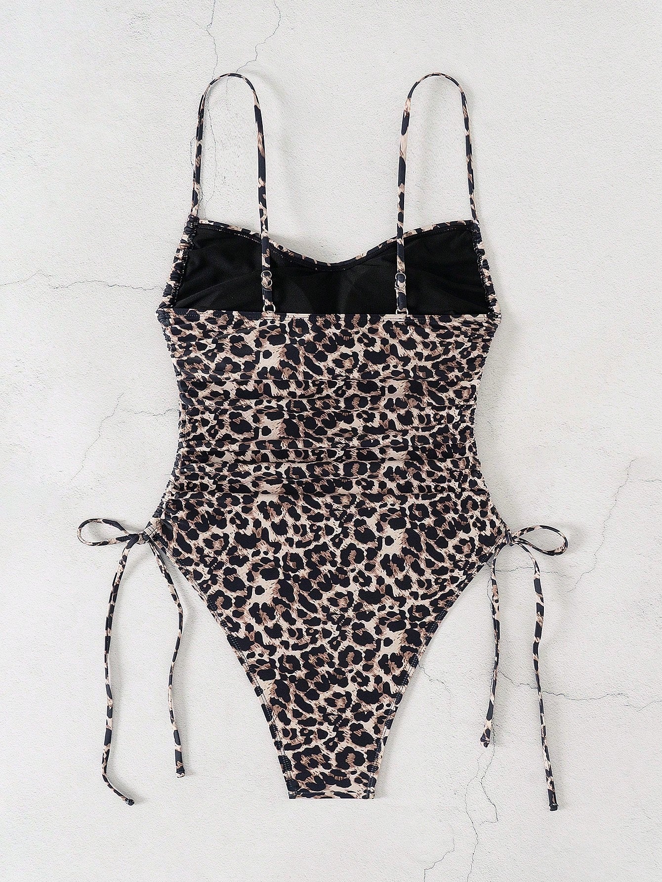 SHEIN Swim 1pc Women "Mob Wife" Style Leopard Print Sexy High Cut Adjustable Drawstring Tie Monokini Swimsuit